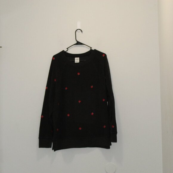 PINK Victoria's Secret Black Rose Embroidered Sweater Size Medium - Picture 1 of 7